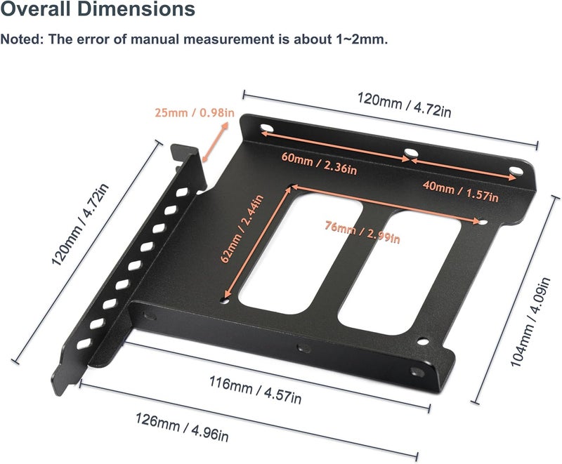 jujinglobal 2.5" to 3.5" Hard Drive Tray Holder for PCI SSD HDD Metal Mounting Steel Bracket Adapter Black - Image 5
